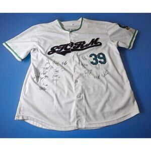 Quad City Storm Team Signed SPHL Pro Hockey Baseball Jersey White XL 39 Copeland